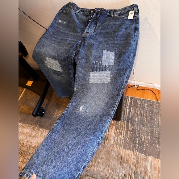 NWT Old Navy High Rise OG Straight Jeans Patched​​​ - Picture 4 of 7